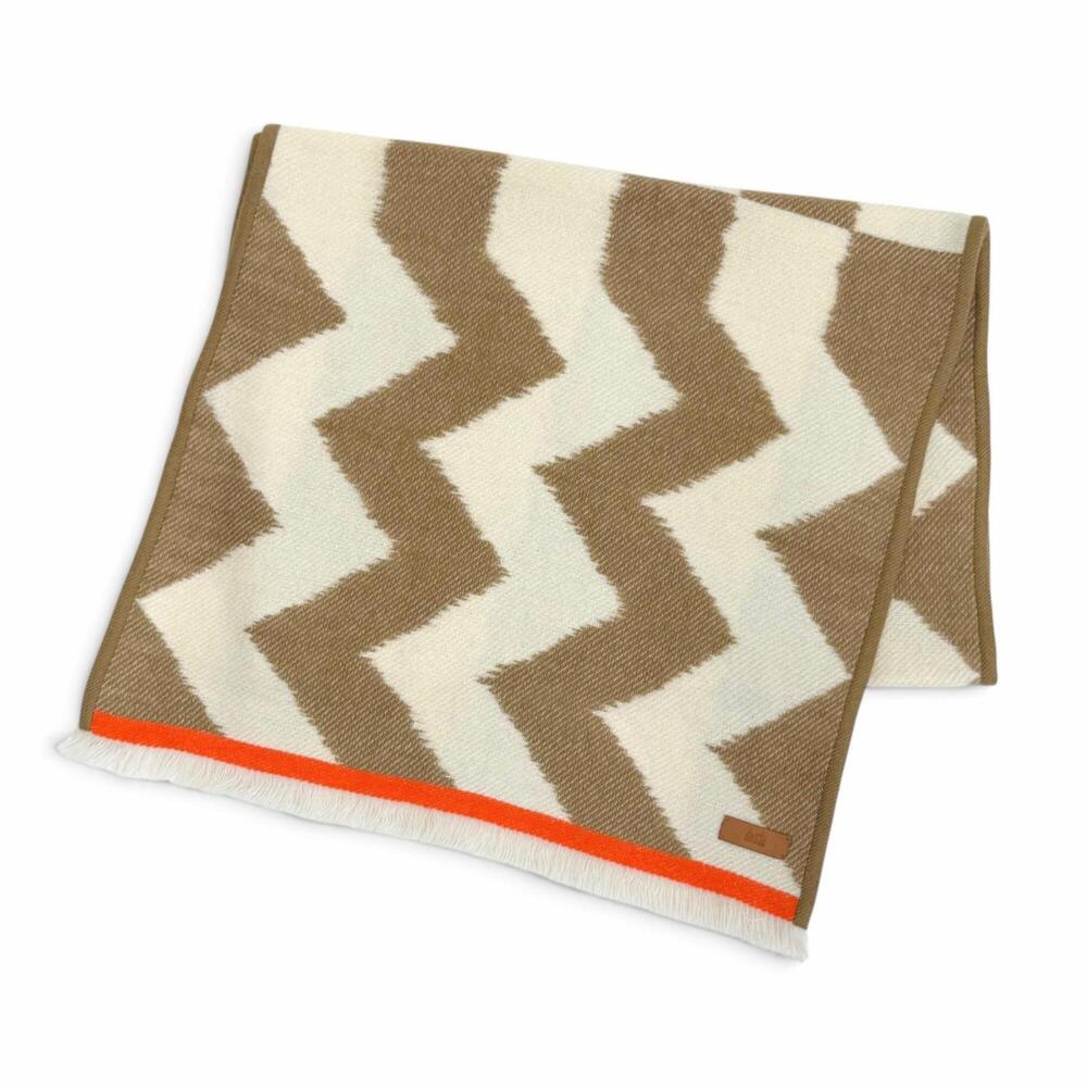 HERMES Ikat Electro 100% Cashmere Fringe Stole/Scarf Shawl/Muffler Brown Ivor...